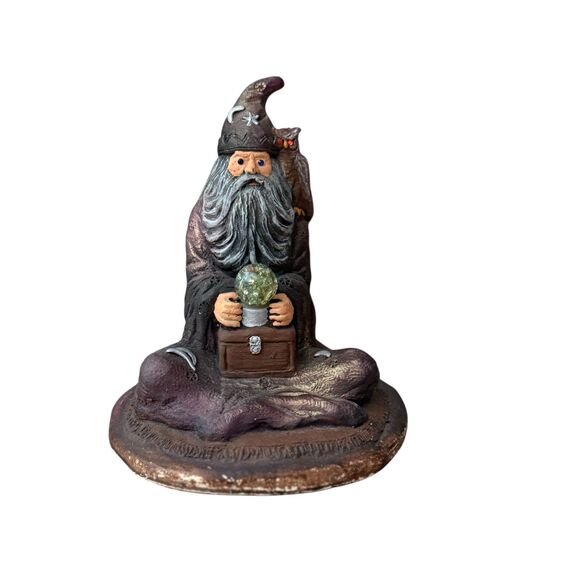 Fantasy Wizard Gnome Figurine “H. Craft” Signed Owl Crystal Ball Decor - Picture 4 of 12